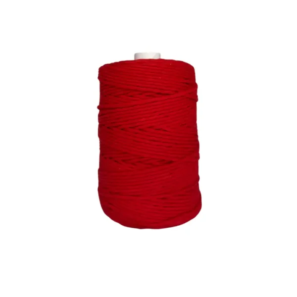 Hilaza rojo de 3 mm de algodón 100 % en rollo sobre fondo blanco - Interhilos